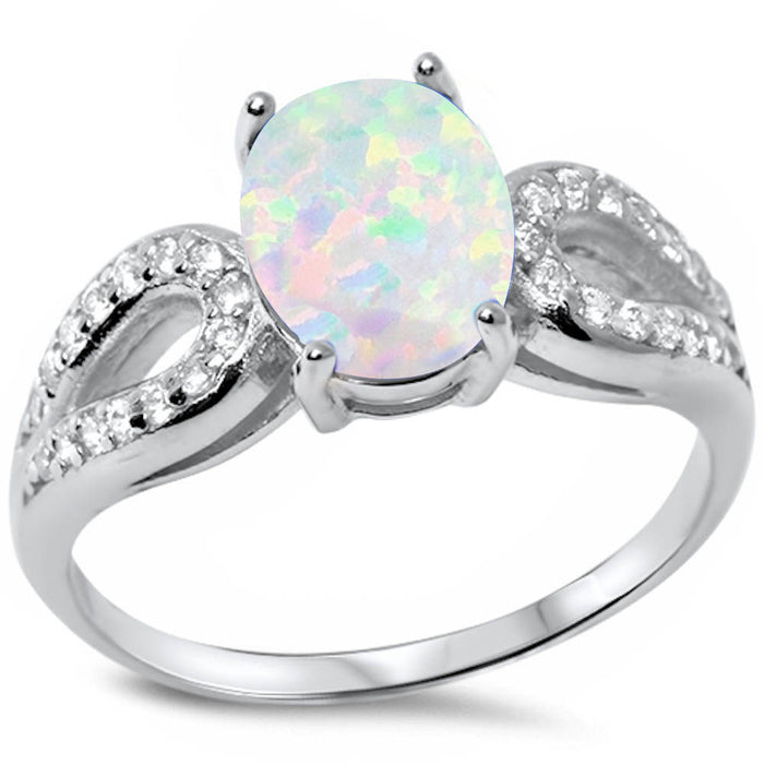 CLOSEOUT! rong-set White Opal with Cz Accents .925 Sterling Silver Ring