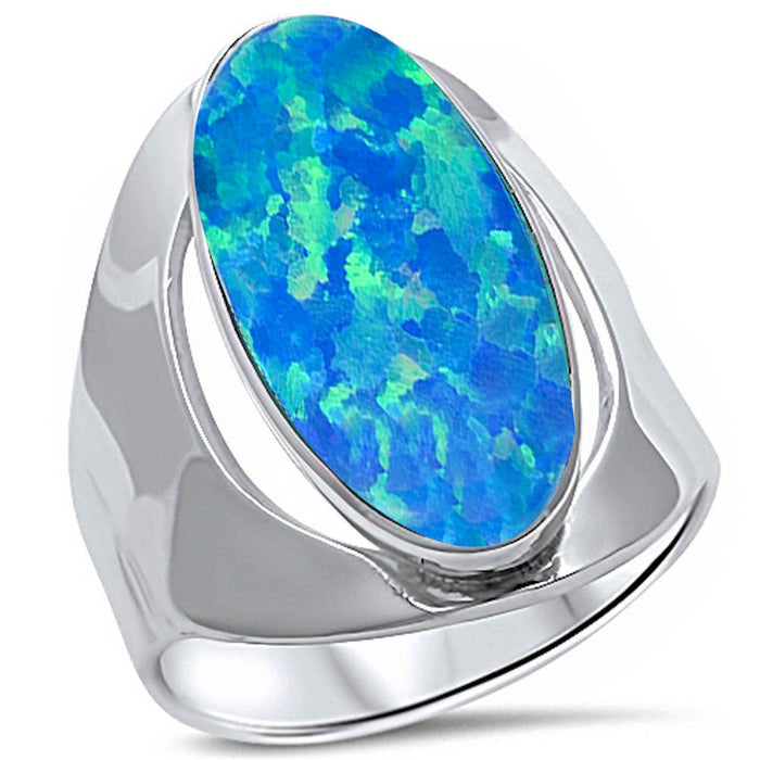 CLOSEOUT!Blue Opal .925 Sterling Silver Ring sizes 5-11