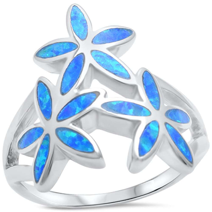 CLOSEOUT! Blue Opal Flower .925 Sterling Silver Ring