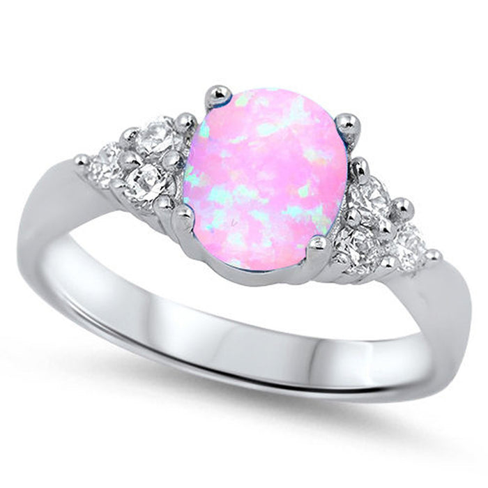 CLOSEOUT!BEST SELLING! Lab created Pink Opal & CZ .925 Sterling Silver Ring Sizes 4-6,11