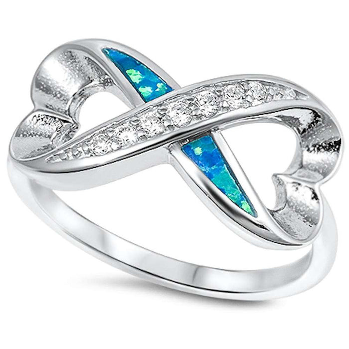CLOSEOUT! Blue Opal & Cz Heart Shape Infinity .925 Sterling Silver Ring