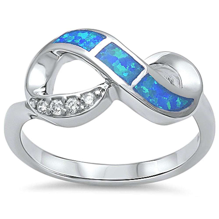 CLOSEOUT!New Design Blue Opal & Cubic Zirconia Infinity .925 Sterling Silver Ring Sizes 5-6