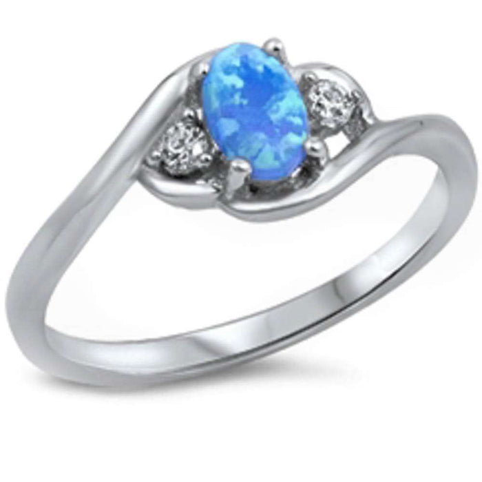 Blue Opal & Cz .925 Sterling Silver Ring Sizes 4-12
