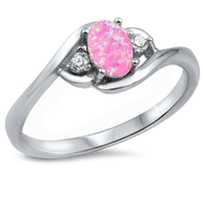 Pink Opal & Cz .925 Sterling Silver Ring Sizes 8