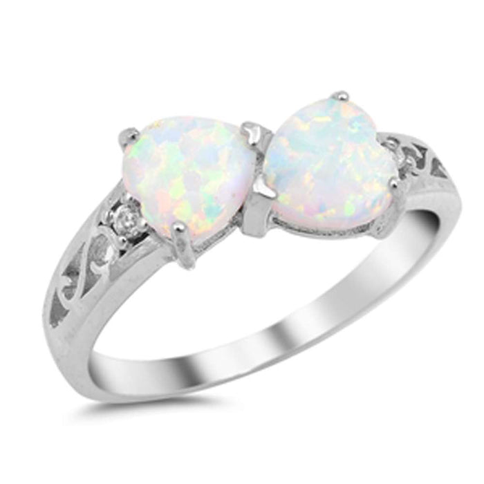 CLOSEOUT!Two Heart White Opal .925 Sterling Silver Ring
