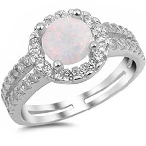 CLOSEOUT!White Opal & White Cubic Zirconia .925 Sterling Silver Ring Sizes 4-11
