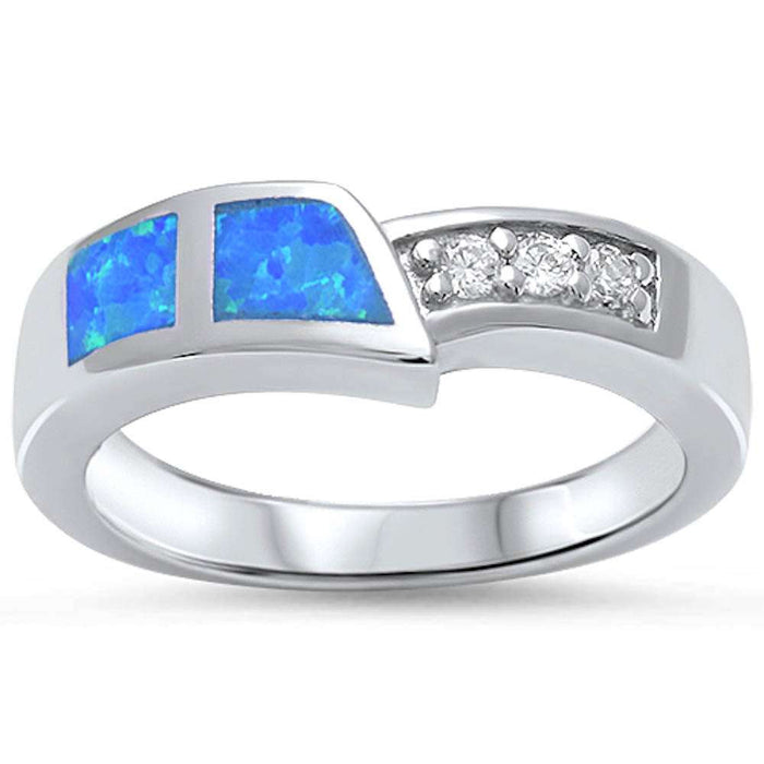 CLOSEOUT!New Design Blue Opal & Cubic Zirconia .925 Sterling Silver Ring