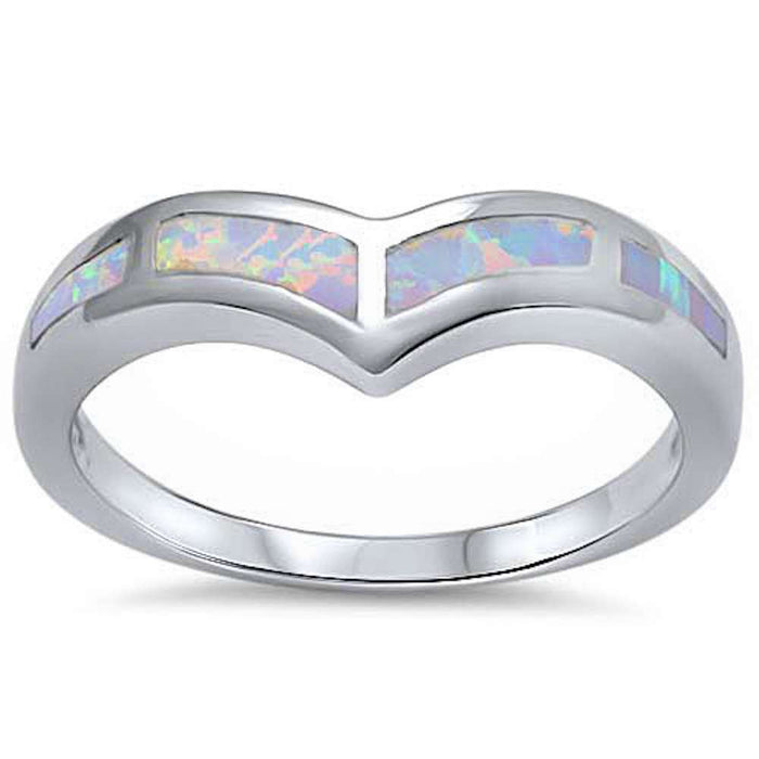 CLOSEOUT! White Opal V Shape Chevron Band .925 Sterling Silver Ring