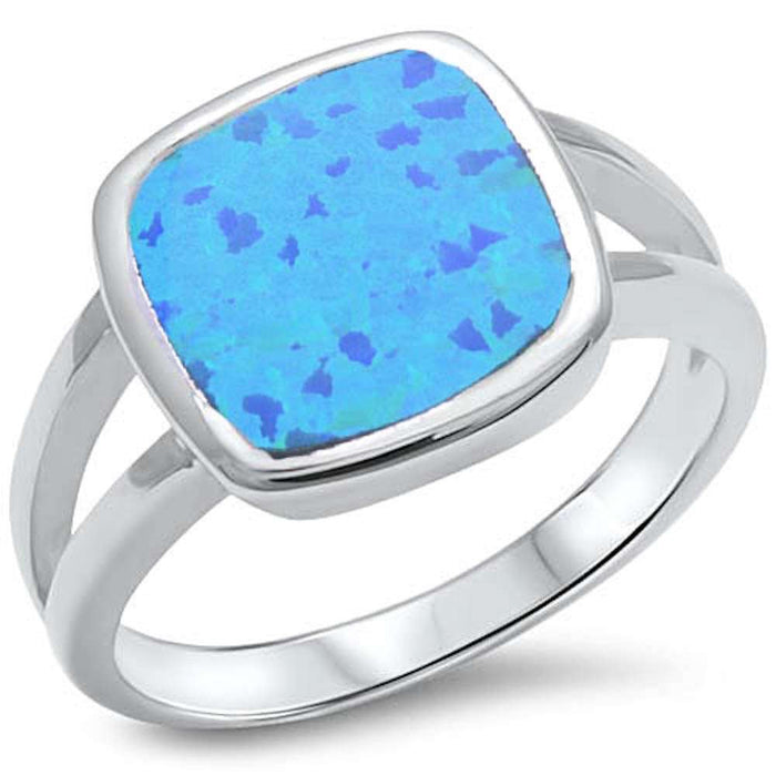 CLOSEOUT!Cushion shape Blue Fire Opal .925 Sterling Silver Ring