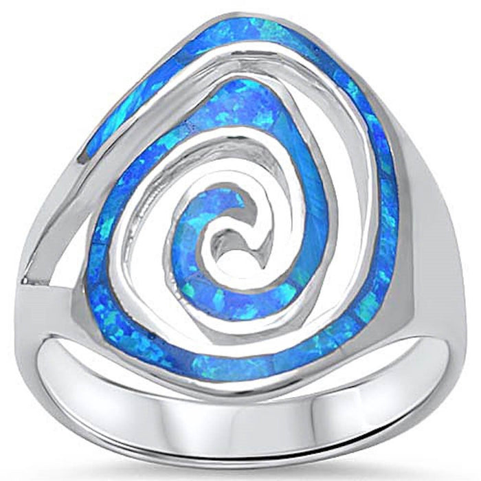 CLOSEOUT! Swirl Design Blue Opal Fashion .925 Sterling Silver Ring