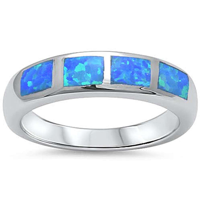 CLOSEOUT! Blue Opal Band .925 Sterling Silver Ring