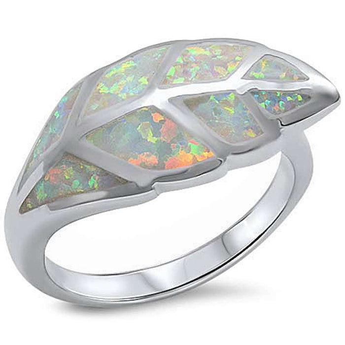 CLOSEOUT! White Fire Opal Leaf .925 Sterling Silver Ring