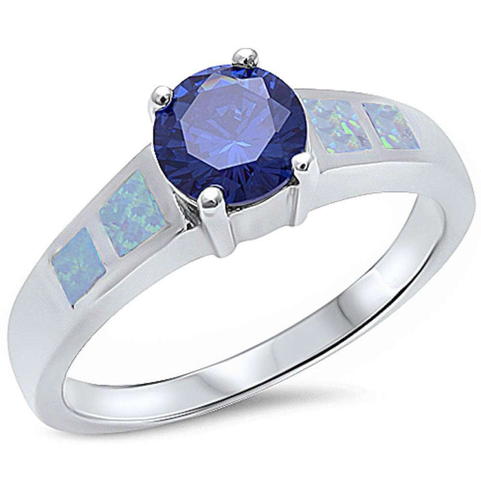 CLOSEOUT!Round Tanzanite & White Opal .925 Sterling Silver Ring