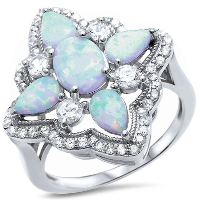 Closeout!New White Opal & Cubic Zirconia .925 Sterling Silver Ring Sizes 5-10