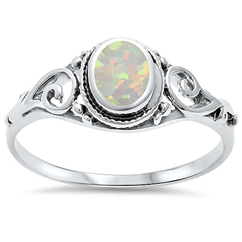 CLOSEOUT! Lab Created White Opal Antique Filigree Braided Ring