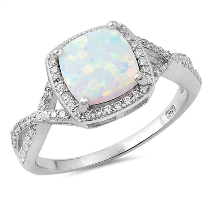 CLOSEOUT! Lab Created White Opal Twisted Band .925 Sterling Silver Ring