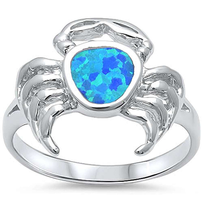 CLOSEOUT! Blue Opal Crab .925 Sterling Silver Ring Sizes 5-6,9-11