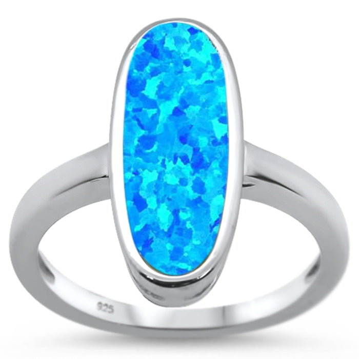 CLOSEOUT! Blue Opal Oval .925 Sterling Silver Ring Sizes 6-8