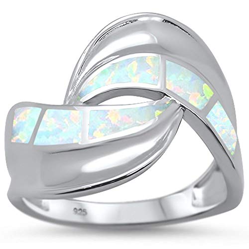 CLOSEOUT! White Opal Wave Fashion .925 Sterling Silver Ring