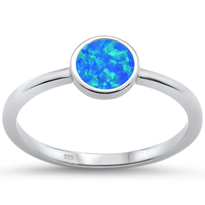 CLOSEOUT! Round Blue Opal .925 Sterling Silver Ring Sizes 5-10