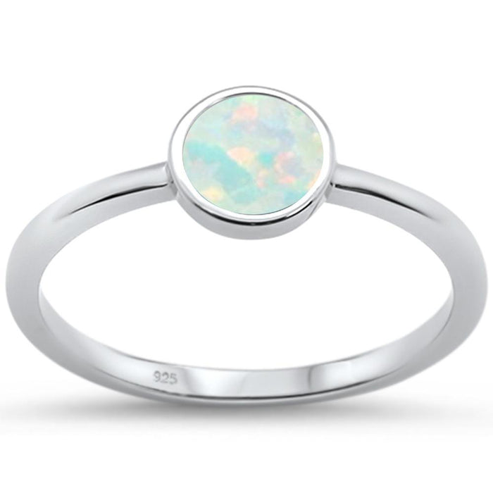 CLOSEOUT! Round White Opal .925 Sterling Silver Ring Sizes 5-10