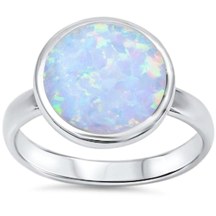 CLOSEOUT! Round White Fire Opal.925 Sterling Silver Ring