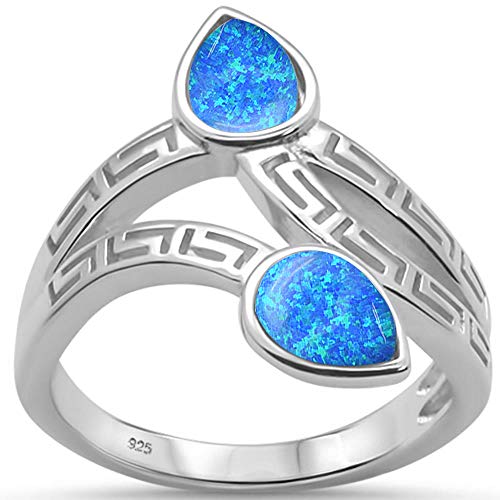 CLOSEOUT! Blue Opal Greek Key Leaf .925 Sterling Silver Ring