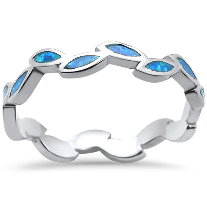 CLOSEOUT!Blue Opal Leaf Design .925 Sterling Silver Ring