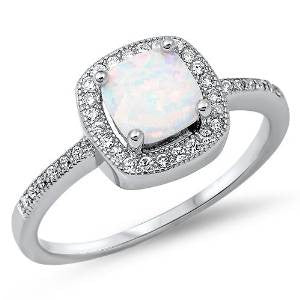 Sterling Silver Lab Created White Opal Gemstone Ring