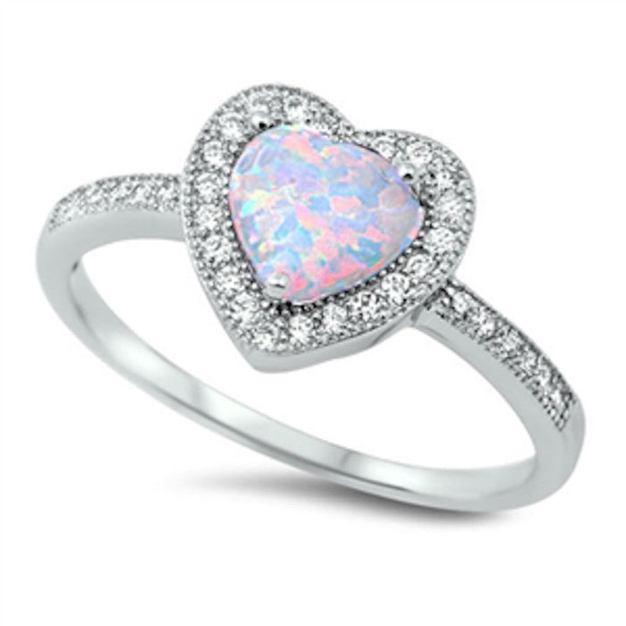 CLOSEOUT!White Opal & Cz Heart .925 Sterling Silver Promise