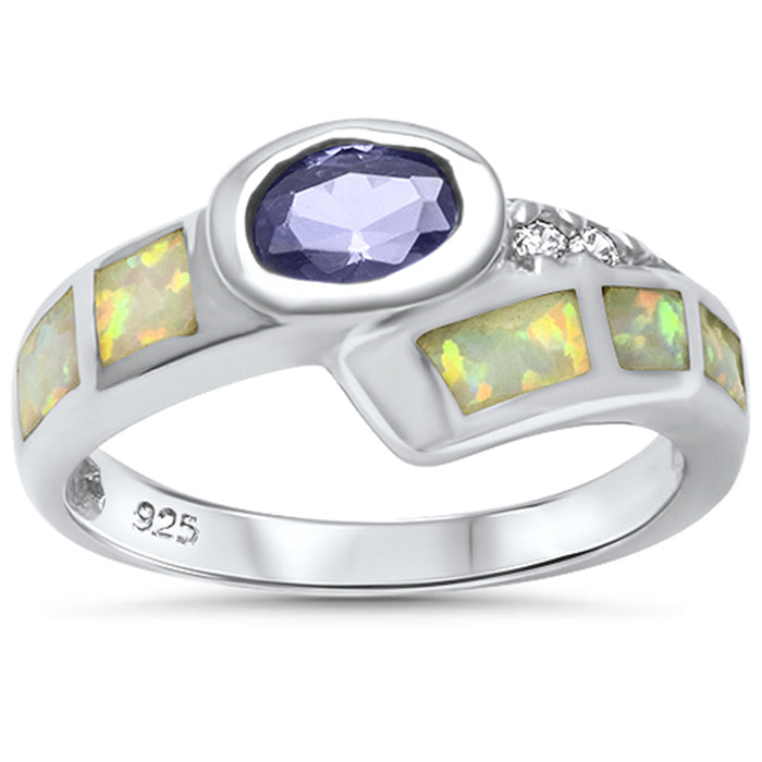 CLOSEOUT!White Opal, Tanzanite & Cz .925 Sterling Silver Ring