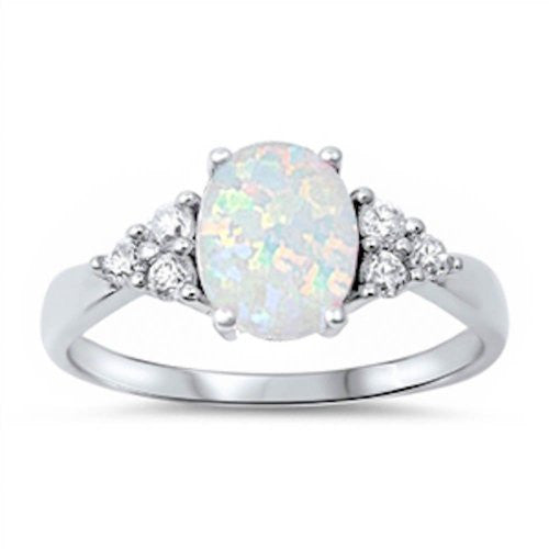CLOSEOUT!White Opal & White Cz .925 Sterling Silver Ring Sizes 4-7, 10-12