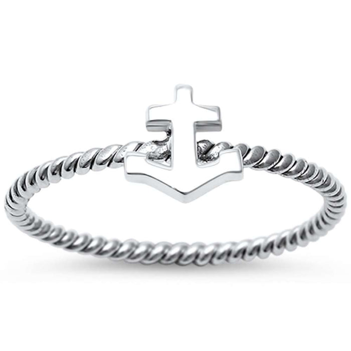 CLOSEOUT!Sailor Anchor Braided Solid .925 Sterling Silver Ring Size 4