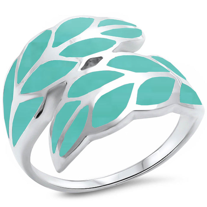 CLOSEOUT! Turquoise Leaf .925 Sterling Silver Ring