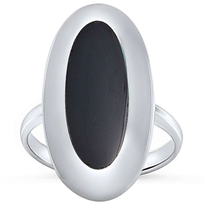 CLOSEOUT!Oval Shape Black Onyx .925 Sterling Silver Ring