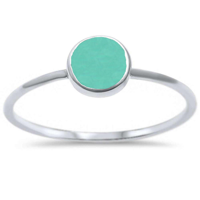 Round Turquoise .925 Sterling Silver Ring Sizes 4-11