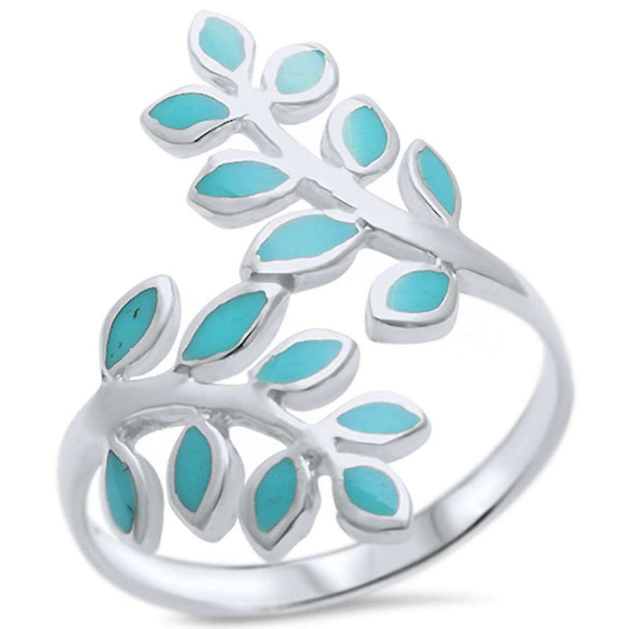 CLOSEOUT!Turquoise Friendship Olive Branch Tree Leaf .925 Sterling Silver Ring