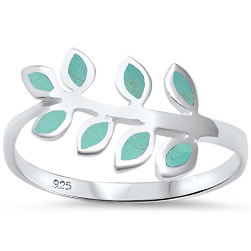 CLOSEOUT! Turquoise Olive Branch Tree leaf .925 Sterling Silver Ring